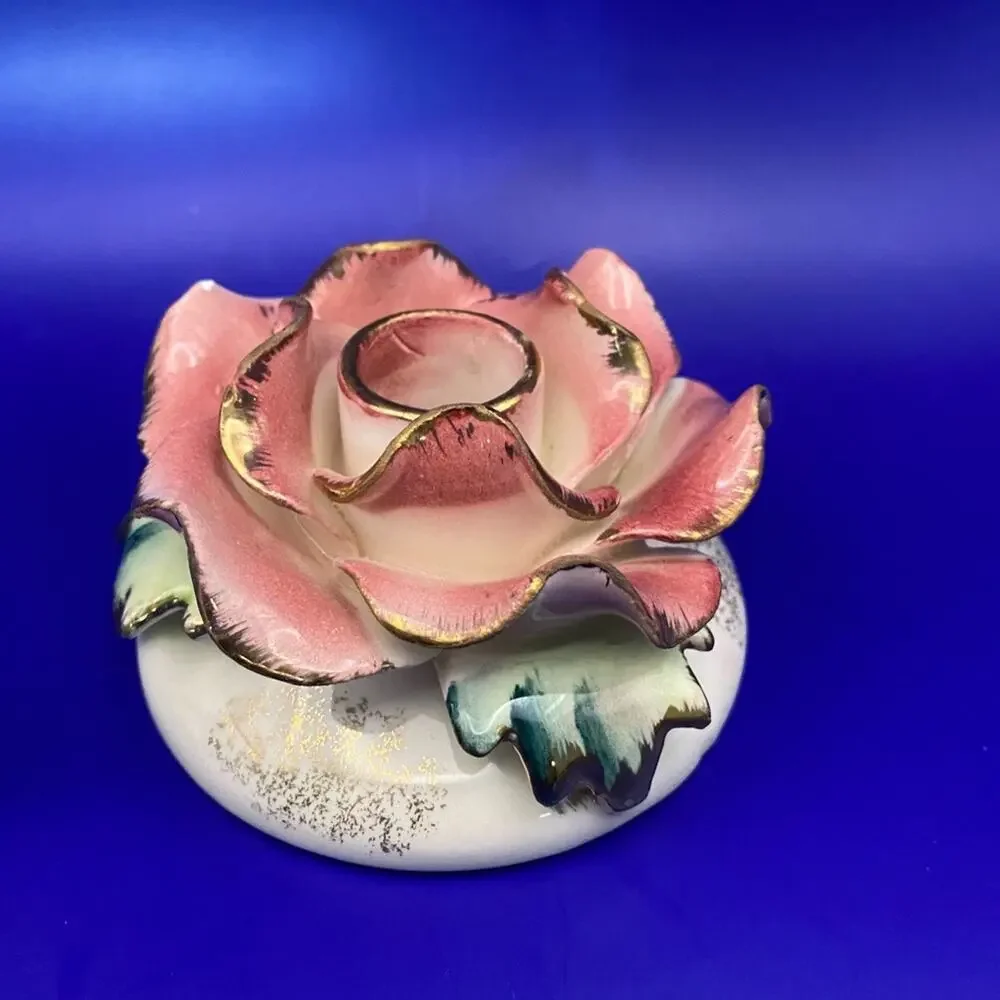 Vintage Commodore Porcelain Rose gold trim Candle base and climber